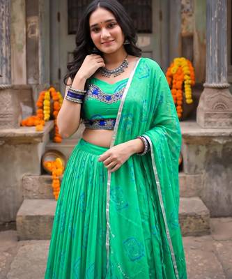 green cotton poly printed traditional lehenga choli upto 42 3