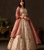 champagne silk blend embroidered traditional lehenga choli upto 43