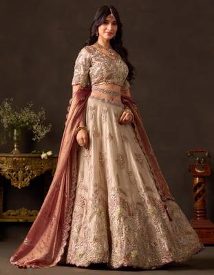champagne silk blend embroidered traditional lehenga choli upto 43 3
