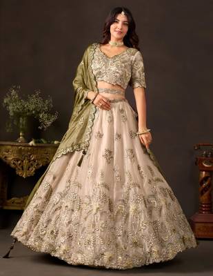 champagne silk blend embroidered traditional lehenga choli upto 43 1