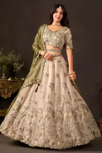 champagne silk blend embroidered traditional lehenga choli upto 43
