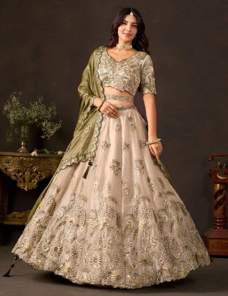 champagne silk blend embroidered traditional lehenga choli upto 43