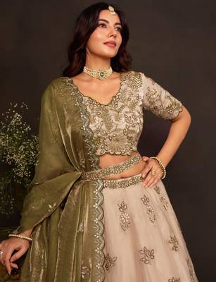 champagne silk blend embroidered traditional lehenga choli upto 43 3