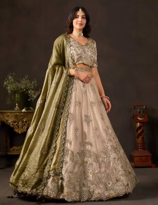 champagne silk blend embroidered traditional lehenga choli upto 43 4