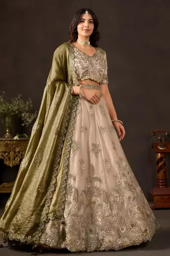 champagne silk blend embroidered traditional lehenga choli upto 43
