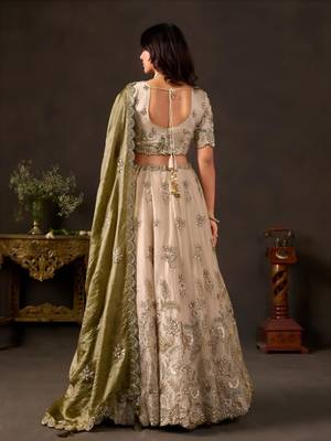 champagne silk blend embroidered traditional lehenga choli upto 43 5