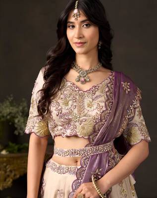 champagne silk blend embroidered traditional lehenga choli upto 43 1
