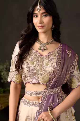 champagne silk blend embroidered traditional lehenga choli upto 43