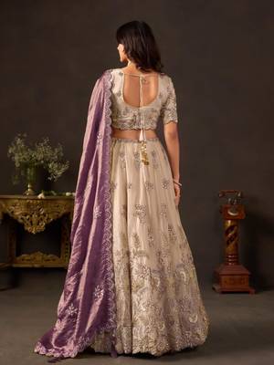 champagne silk blend embroidered traditional lehenga choli upto 43 2