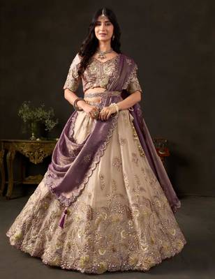 champagne silk blend embroidered traditional lehenga choli upto 43 3
