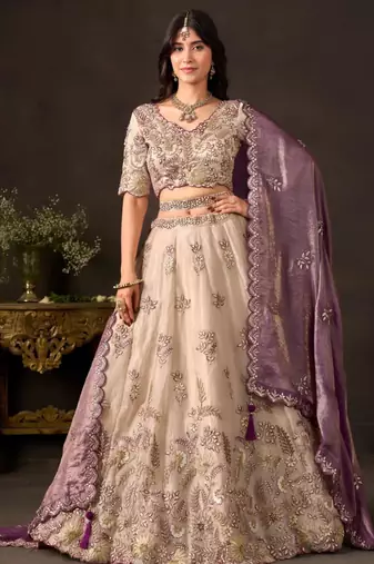champagne silk blend embroidered traditional lehenga choli upto 43