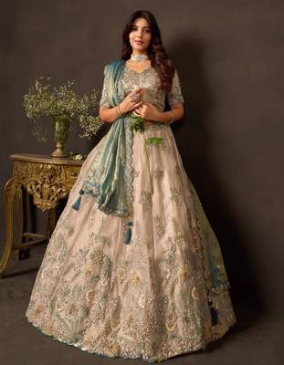 champagne silk blend embroidered traditional lehenga choli upto 43 2