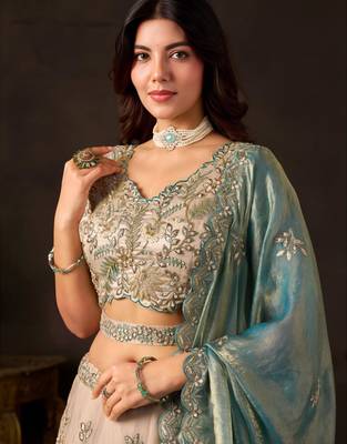 champagne silk blend embroidered traditional lehenga choli upto 43 3