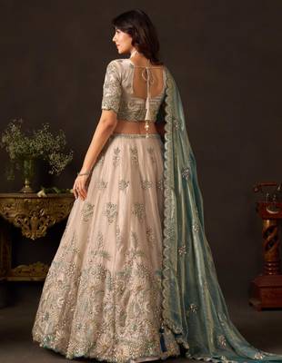 champagne silk blend embroidered traditional lehenga choli upto 43 4