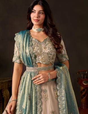 champagne silk blend embroidered traditional lehenga choli upto 43 5