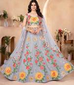 grey faux georgette embroidered traditional lehenga choli upto 42