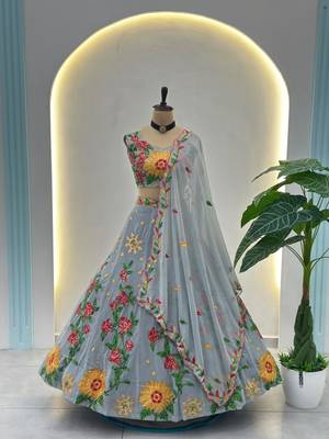 grey faux georgette embroidered traditional lehenga choli upto 42 5