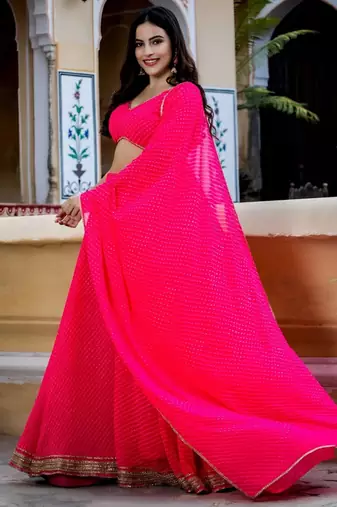 pink georgette printed traditional lehenga choli upto 43