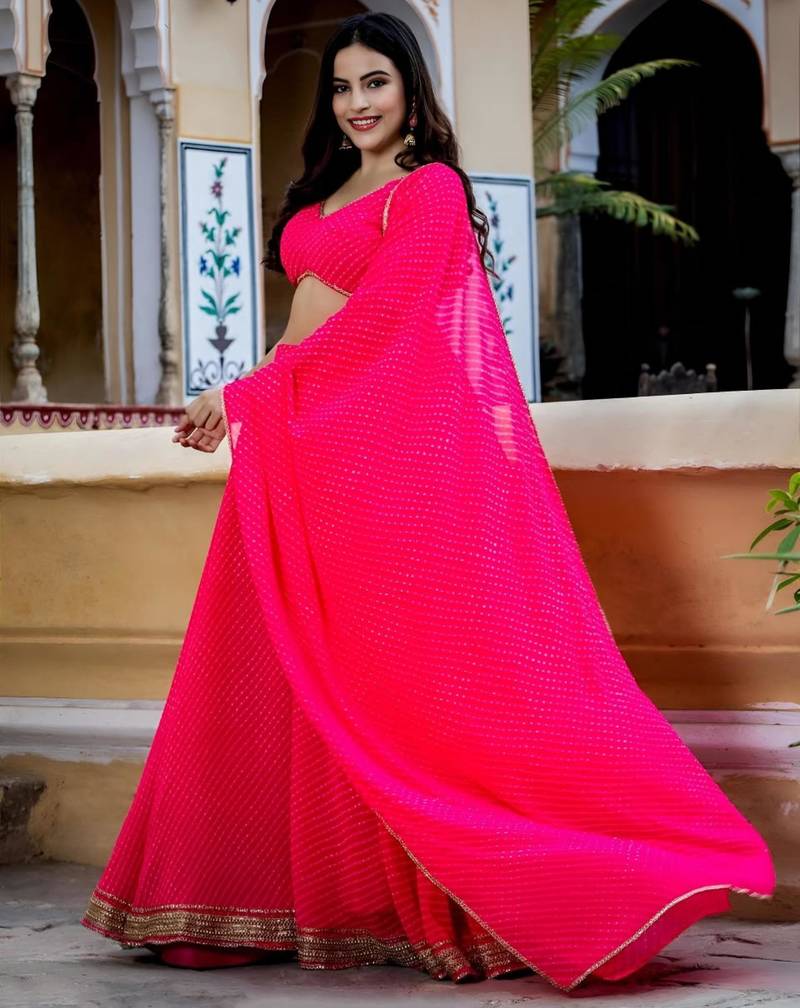 pink georgette printed traditional lehenga choli upto 43
