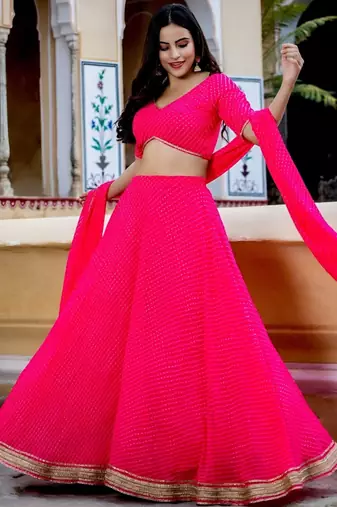 pink georgette printed traditional lehenga choli upto 43