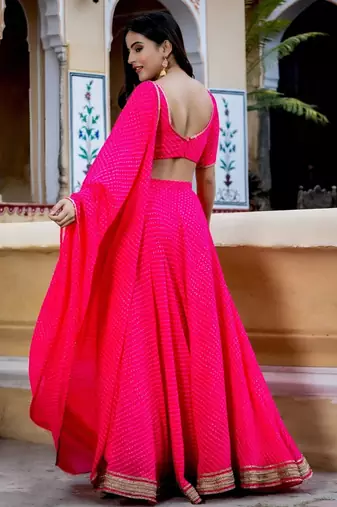 pink georgette printed traditional lehenga choli upto 43