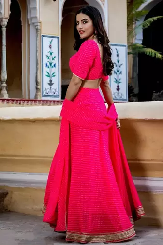 pink georgette printed traditional lehenga choli upto 43