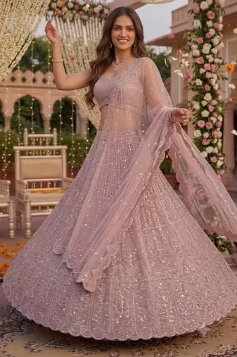 onion pink faux georgette embroidered traditional lehenga choli upto 42