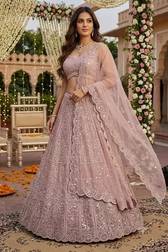 onion pink faux georgette embroidered traditional lehenga choli upto 42
