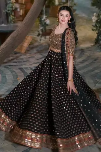 black silk blend embroidered traditional lehenga choli upto 42