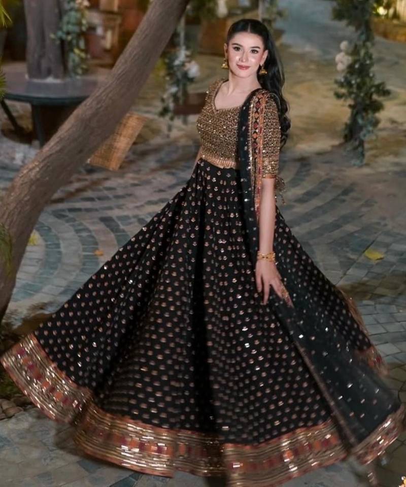 black silk blend embroidered traditional lehenga choli upto 42