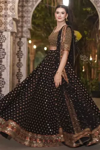 black silk blend embroidered traditional lehenga choli upto 42