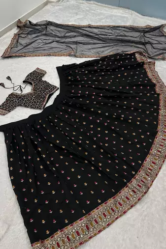 black silk blend embroidered traditional lehenga choli upto 42
