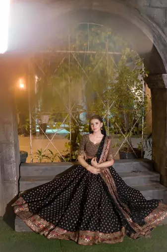 black silk blend embroidered traditional lehenga choli upto 42