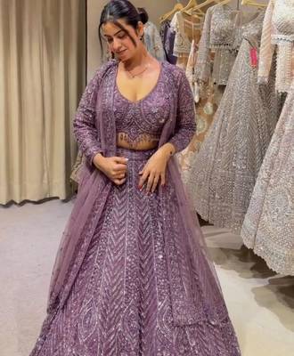 lavender net embroidered traditional lehenga choli upto 42 1