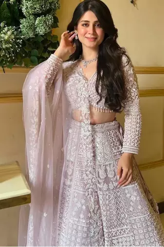 light lavender net embroidered designer lehenga choli