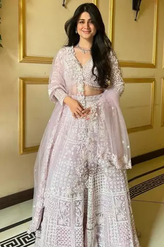 light lavender net embroidered designer lehenga choli