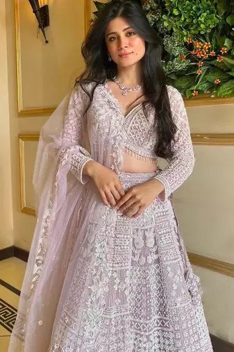 light lavender net embroidered designer lehenga choli