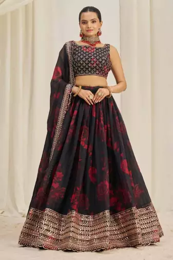 black organza embroidered traditional lehenga choli