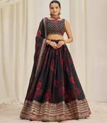 black organza embroidered traditional lehenga choli