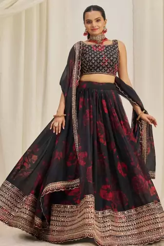 black organza embroidered traditional lehenga choli