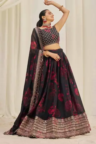 black organza embroidered traditional lehenga choli