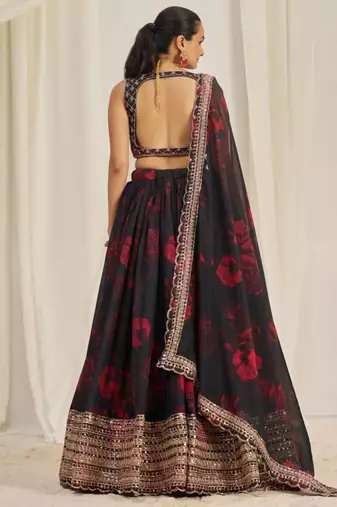 black organza embroidered traditional lehenga choli