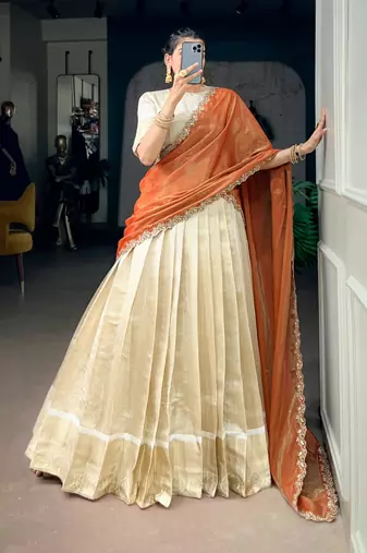 off white jacquard woven traditional lehenga choli