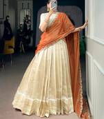 off white jacquard woven traditional lehenga choli
