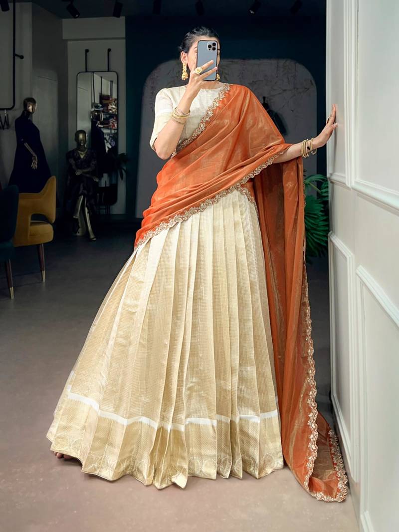 off white jacquard woven traditional lehenga choli