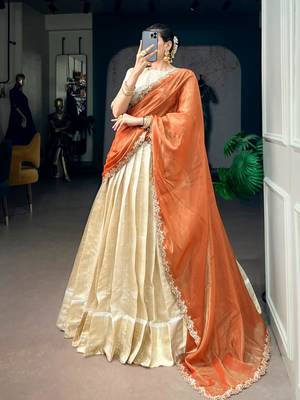off white jacquard woven traditional lehenga choli 2