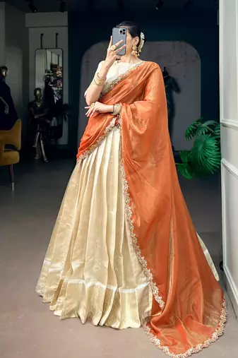 off white jacquard woven traditional lehenga choli