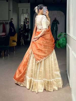 off white jacquard woven traditional lehenga choli 3