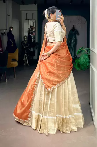 off white jacquard woven traditional lehenga choli