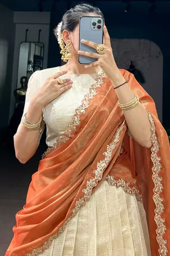 off white jacquard woven traditional lehenga choli